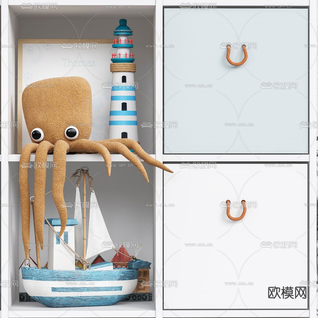 现代儿童置物柜3d模型下载（渲染图3）