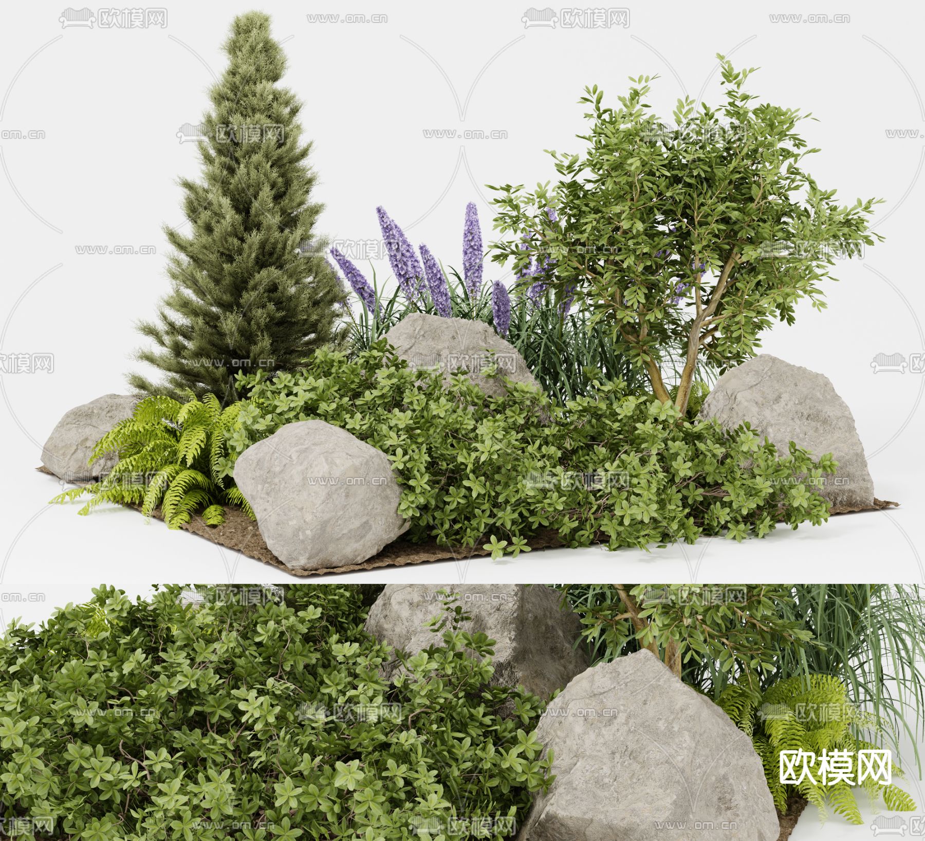 现代石头植物小品3d模型下载（渲染图1）