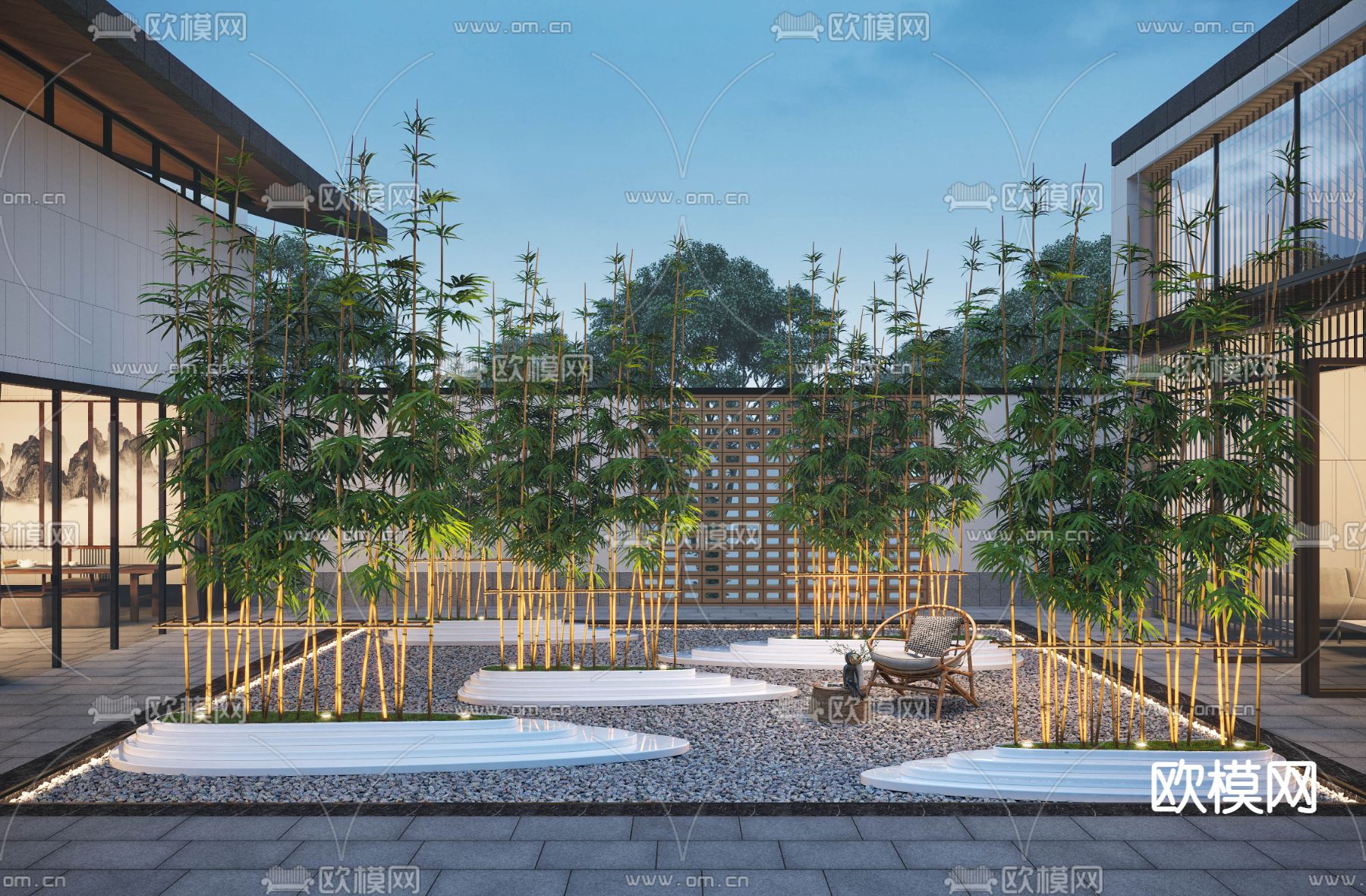 新中式庭院竹林花园3d模型