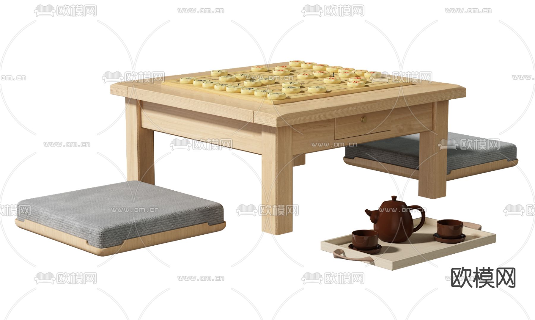现代榻榻米坐垫象棋桌3d模型下载