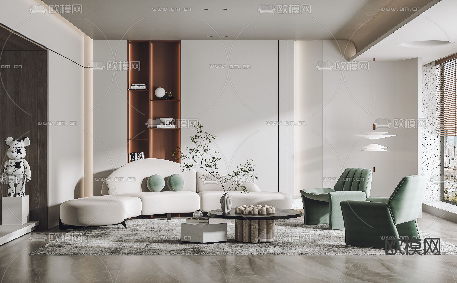 现代布艺弧形沙发组合3d模型下载