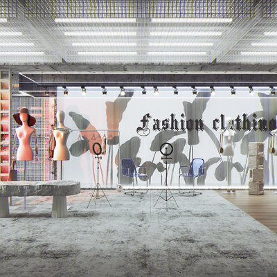  现代服装店直播间su模型 