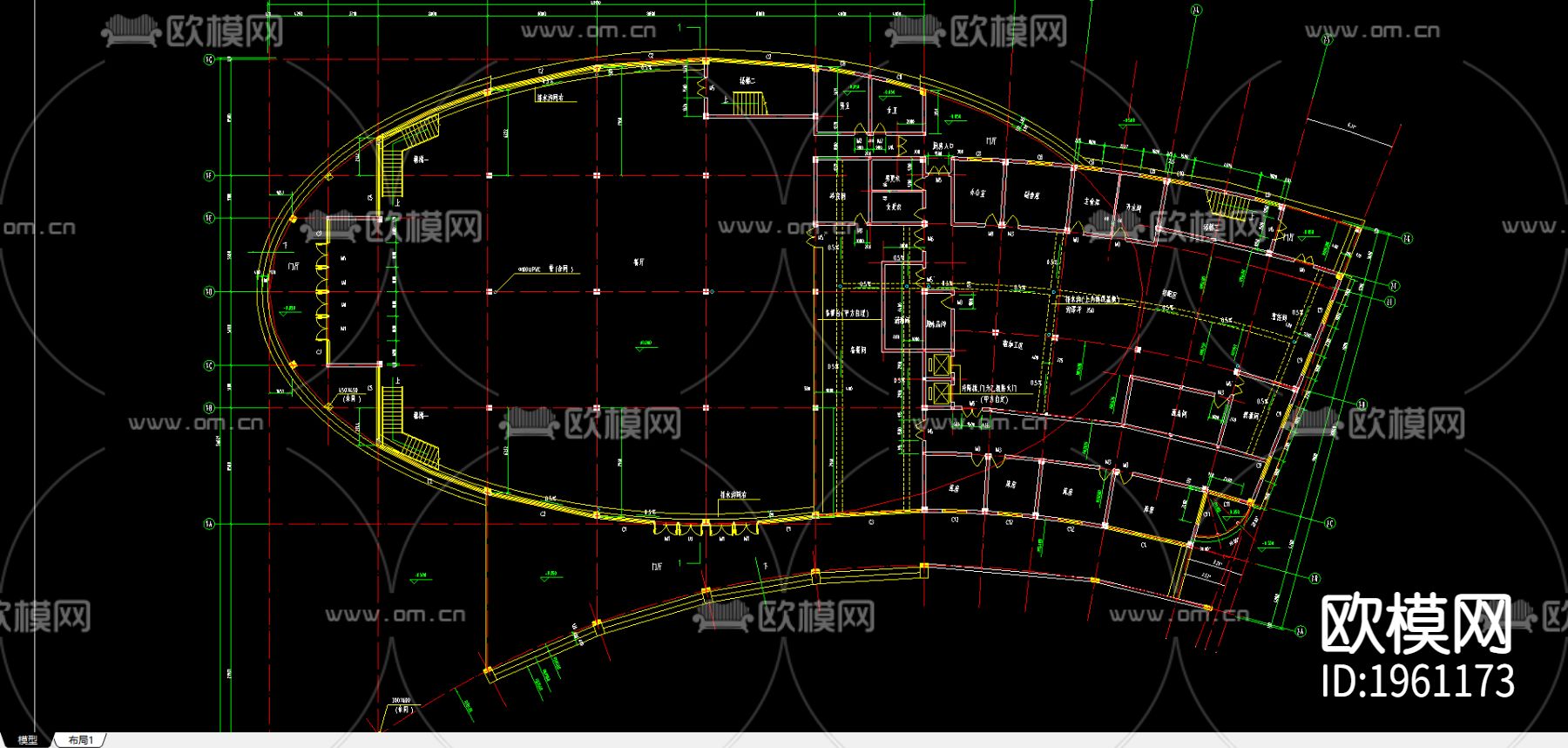 食堂平面和屋顶网架下载（渲染图1）