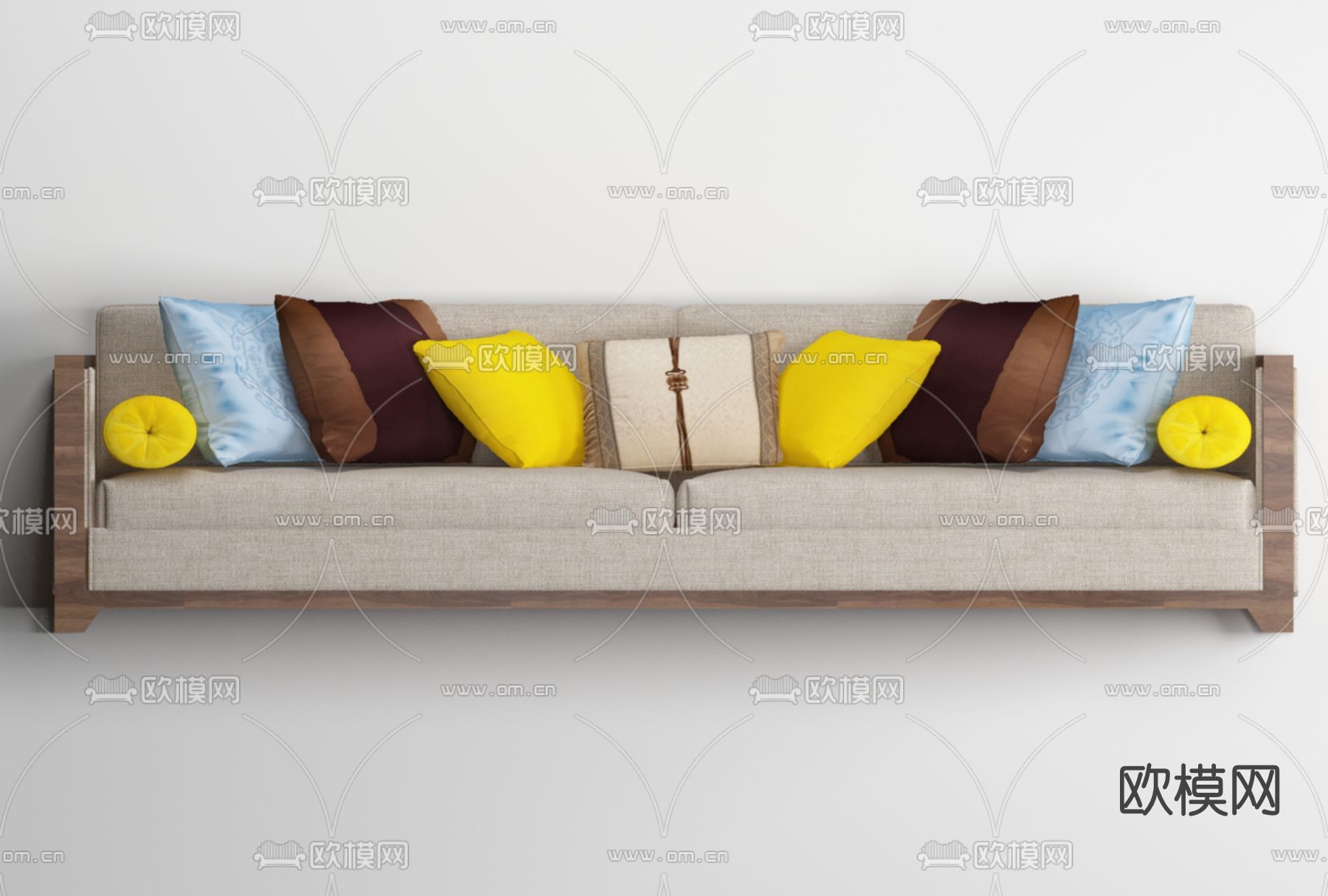 新中式布艺双人沙发免费3d模型下载