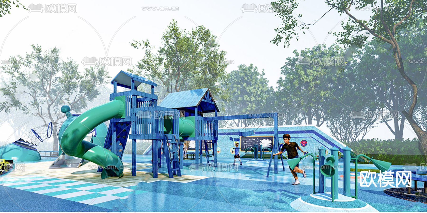 现代儿童游乐园su模型下载（渲染图2）