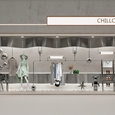  现代女装橱窗su模型 