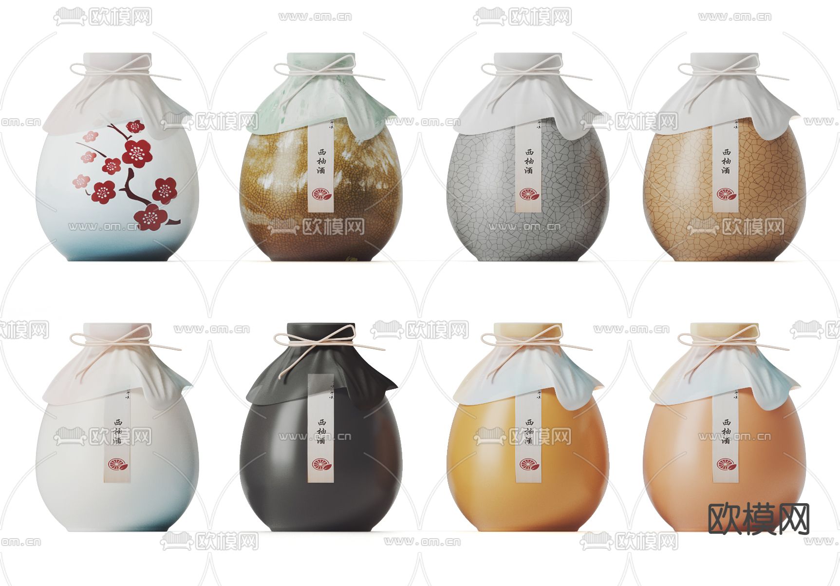 中式白酒瓶米酒酒坛3d模型下载
