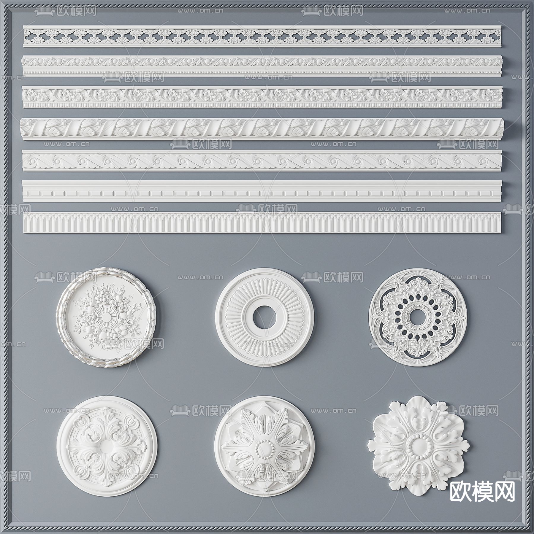 欧式石膏线条灯盘3d模型下载