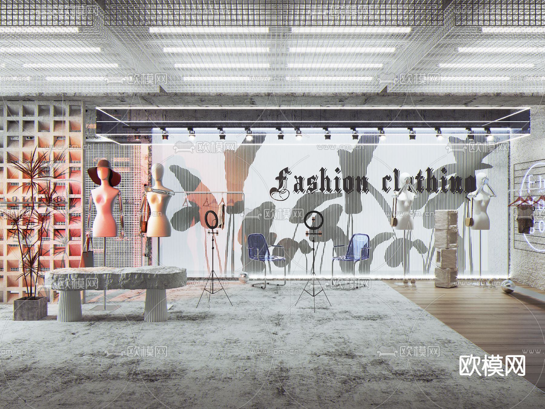 现代服装店直播间3d模型下载（渲染图1）