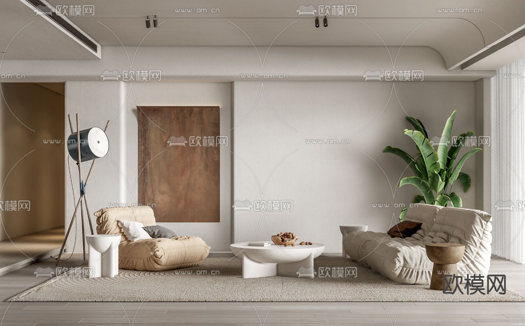 侘寂风沙发组合su模型下载（渲染图1）