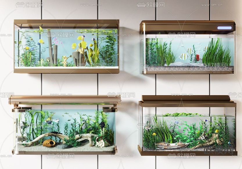 现代玻璃鱼缸水族箱3d模型下载