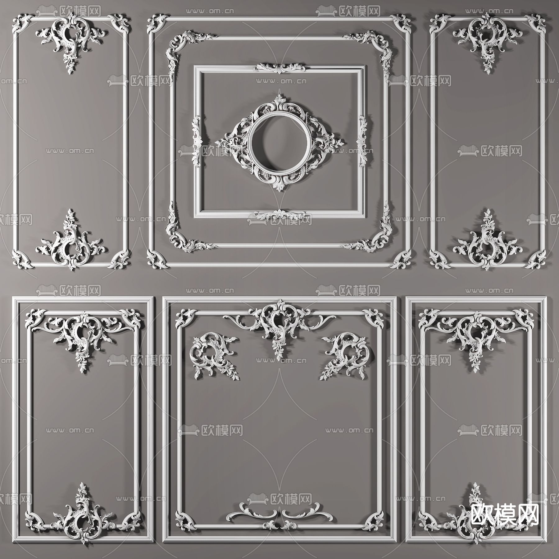 欧式石膏雕花线条3d模型下载（渲染图1）