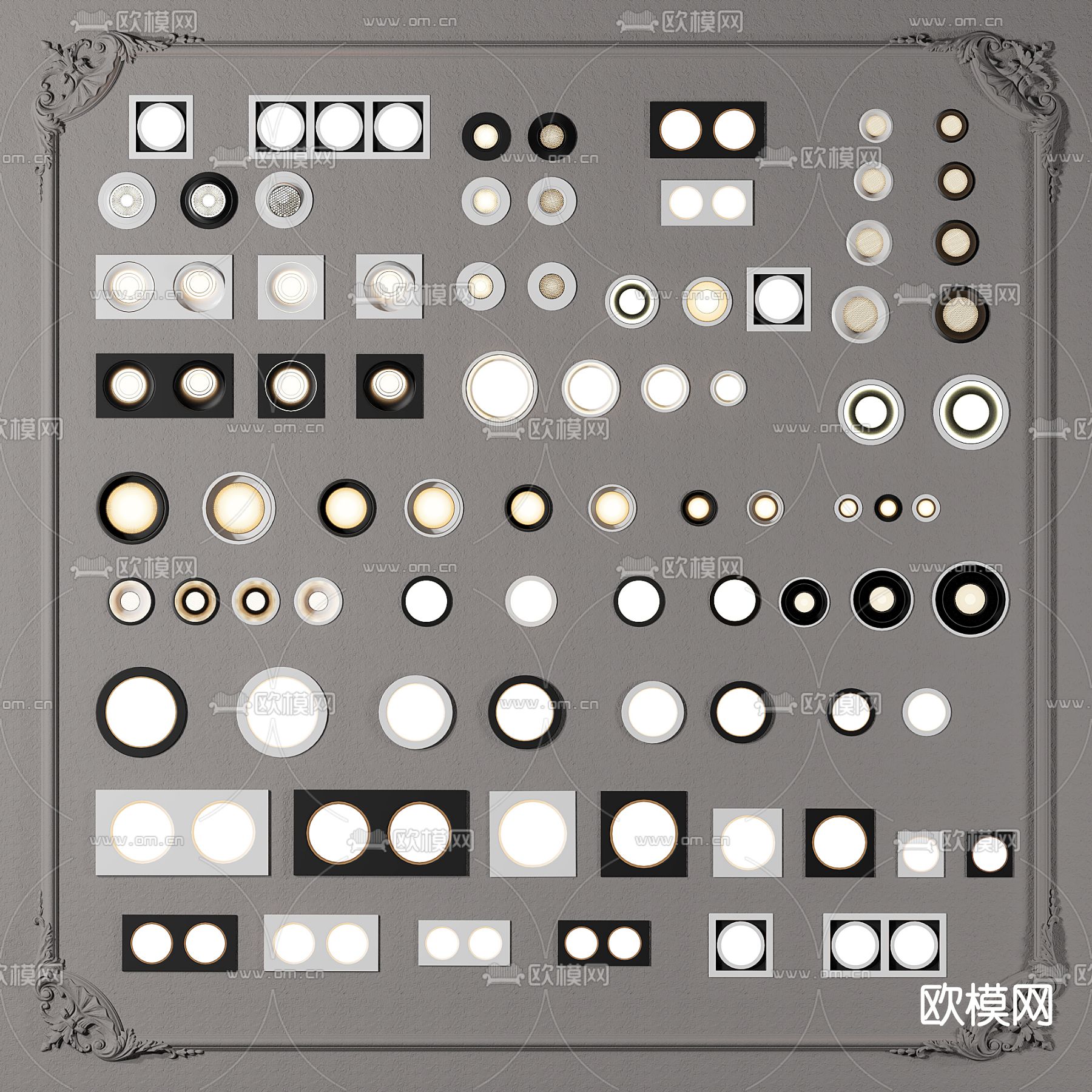 现代嵌入式射灯3d模型下载