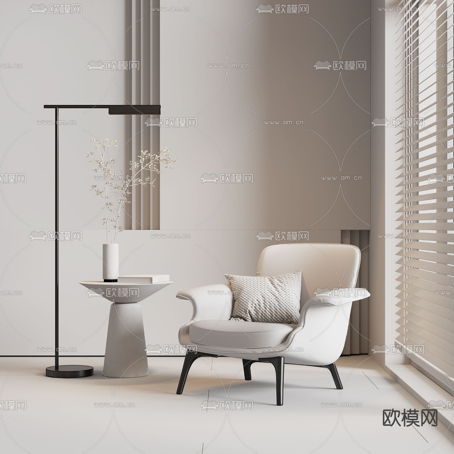 现代休闲椅落地灯边几组合3d模型下载（渲染图4）