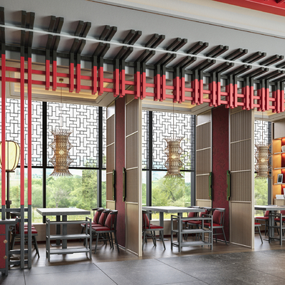  新中式餐饮卡座包间su模型 