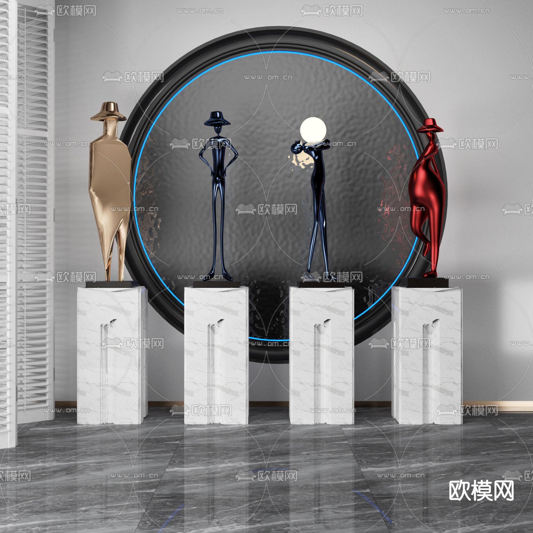 现代抽象人物雕塑3d模型下载