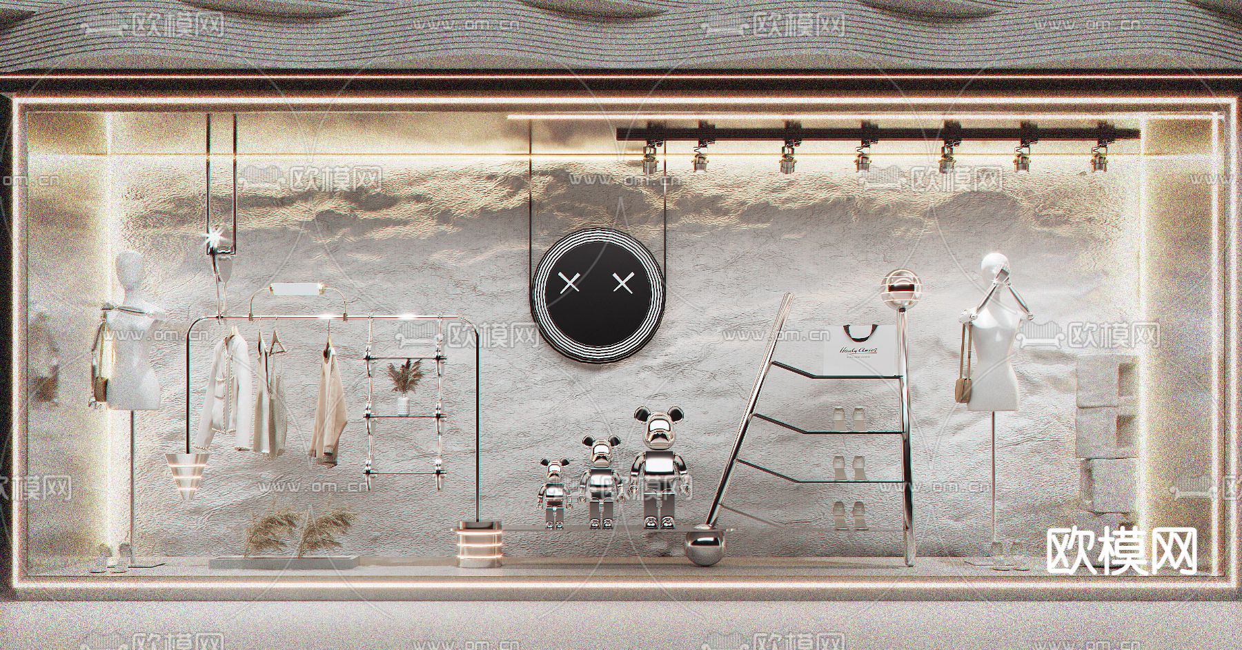 现代女装服装店橱窗3d模型下载（渲染图2）