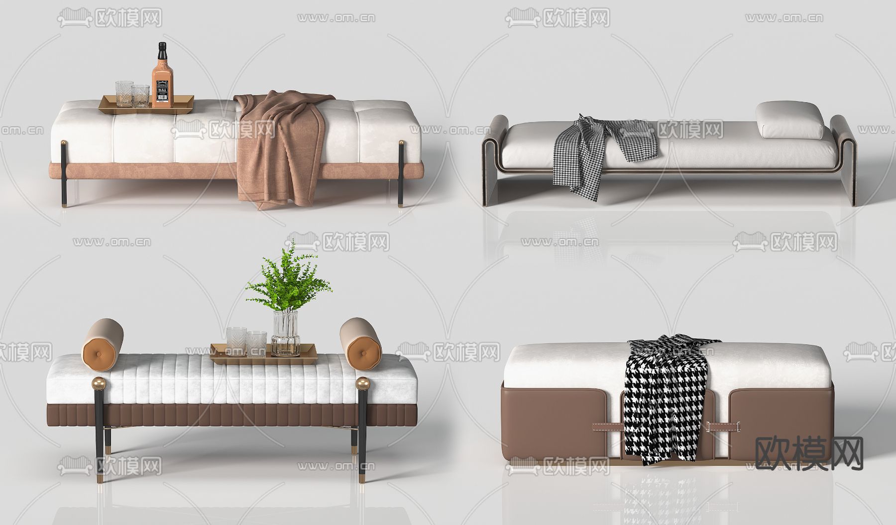 现代布艺床尾凳脚踏3d模型下载