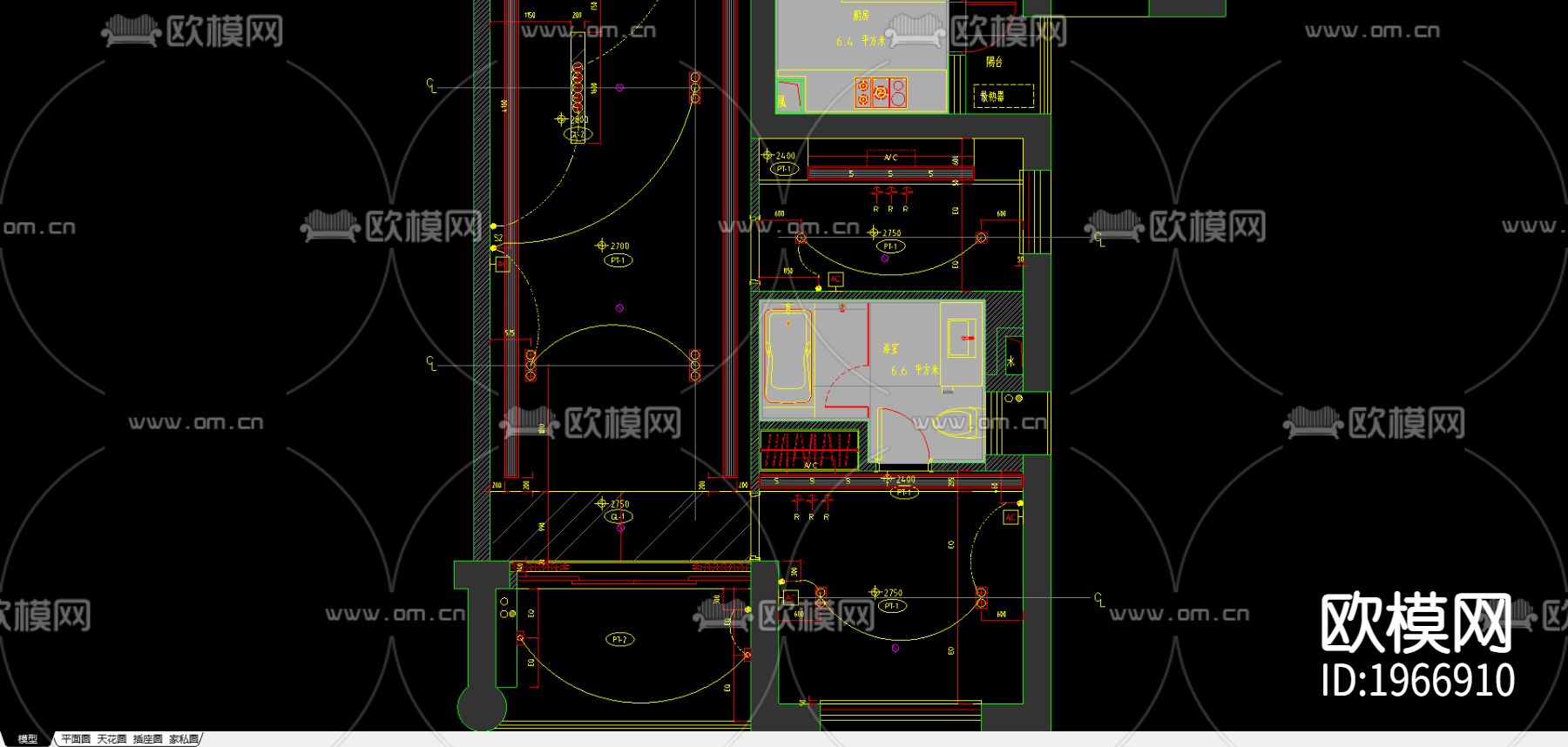 上海老西門新苑别墅cad施工图下载（渲染图3）