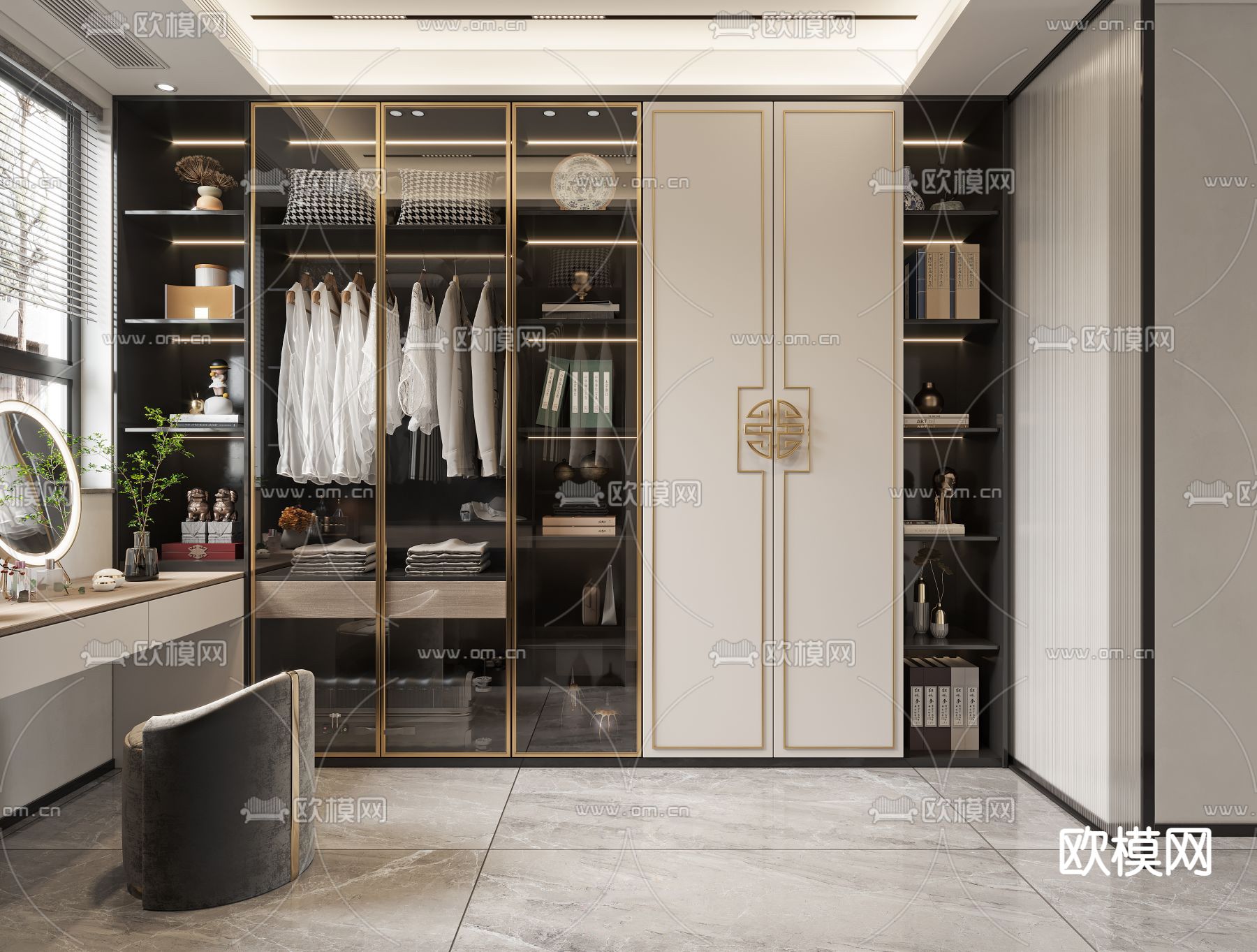 新中式卧室主人房3d模型下载（渲染图2）