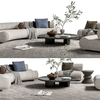  现代布艺弧形沙发su模型 