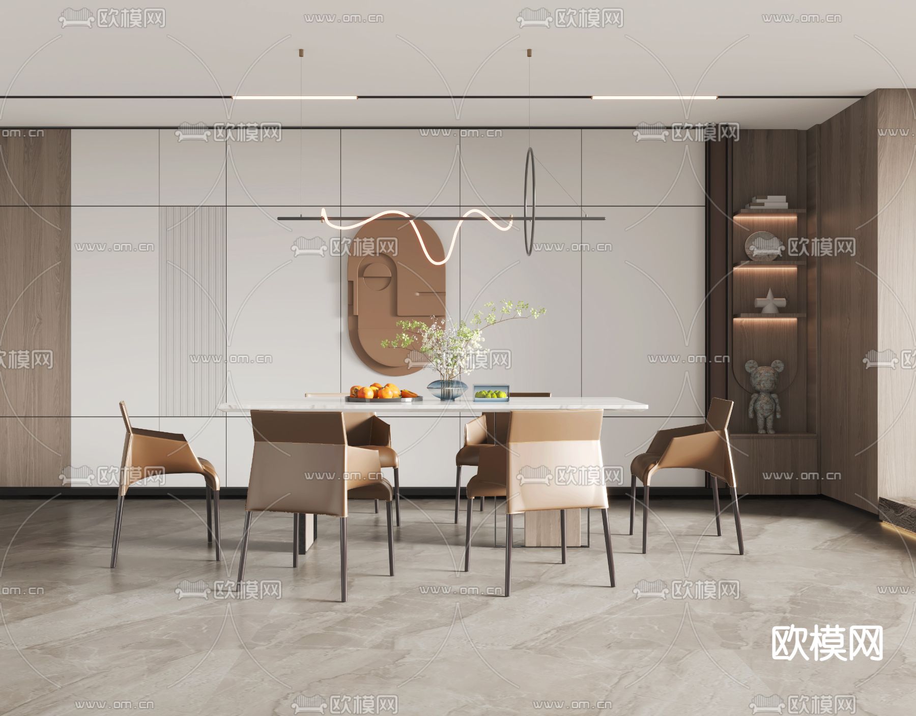 现代大理石餐桌椅3d模型下载