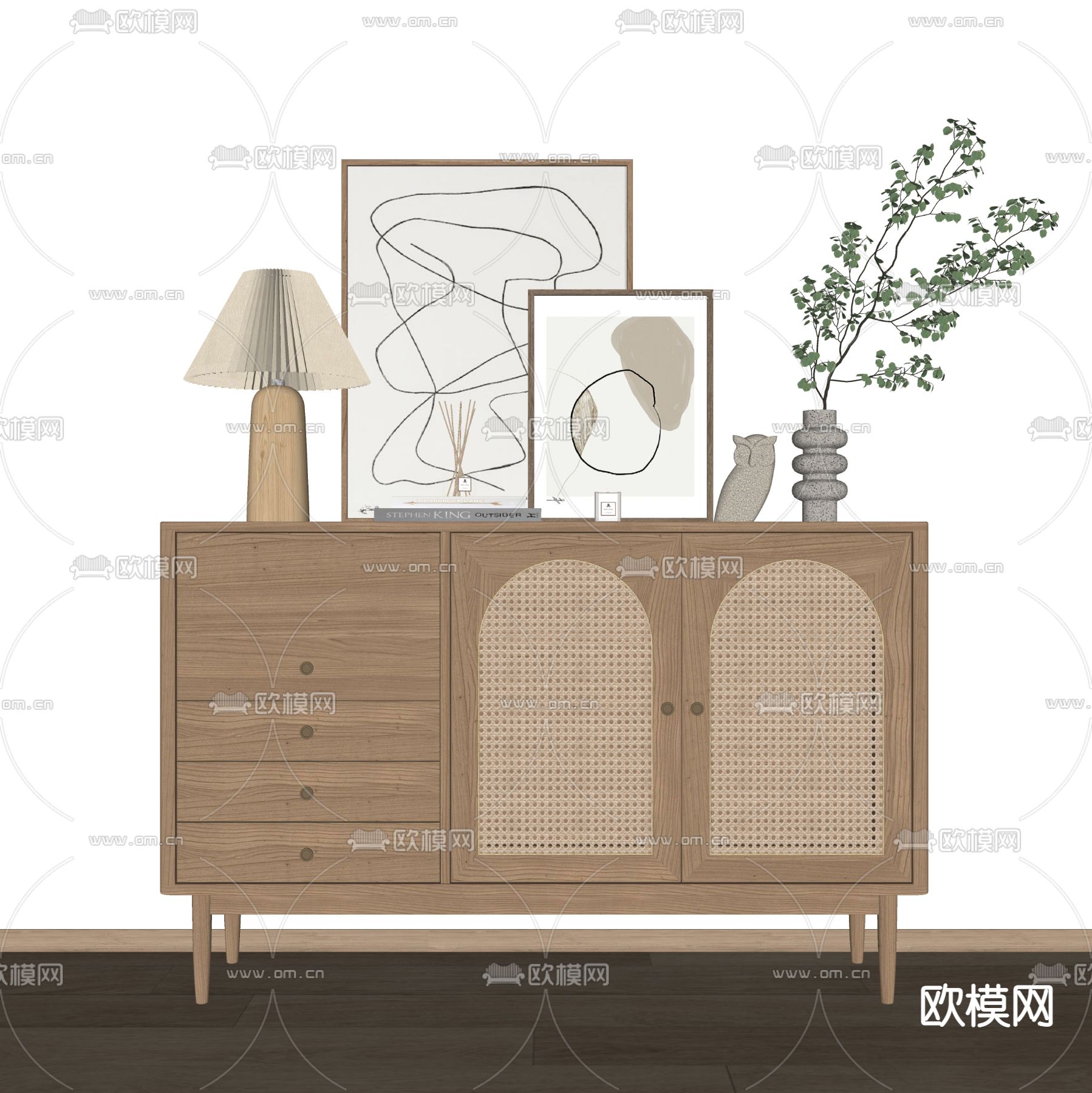 北欧实木边柜su模型下载（渲染图2）
