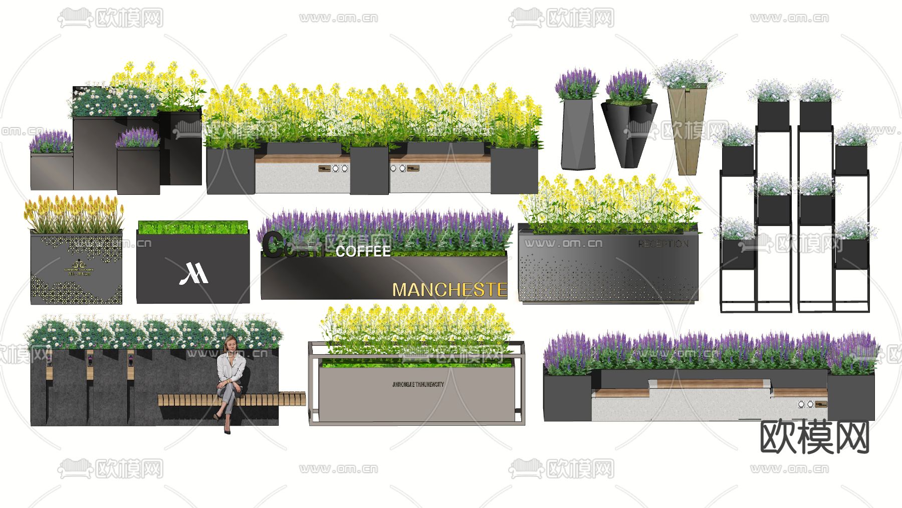 现代植物花箱su模型