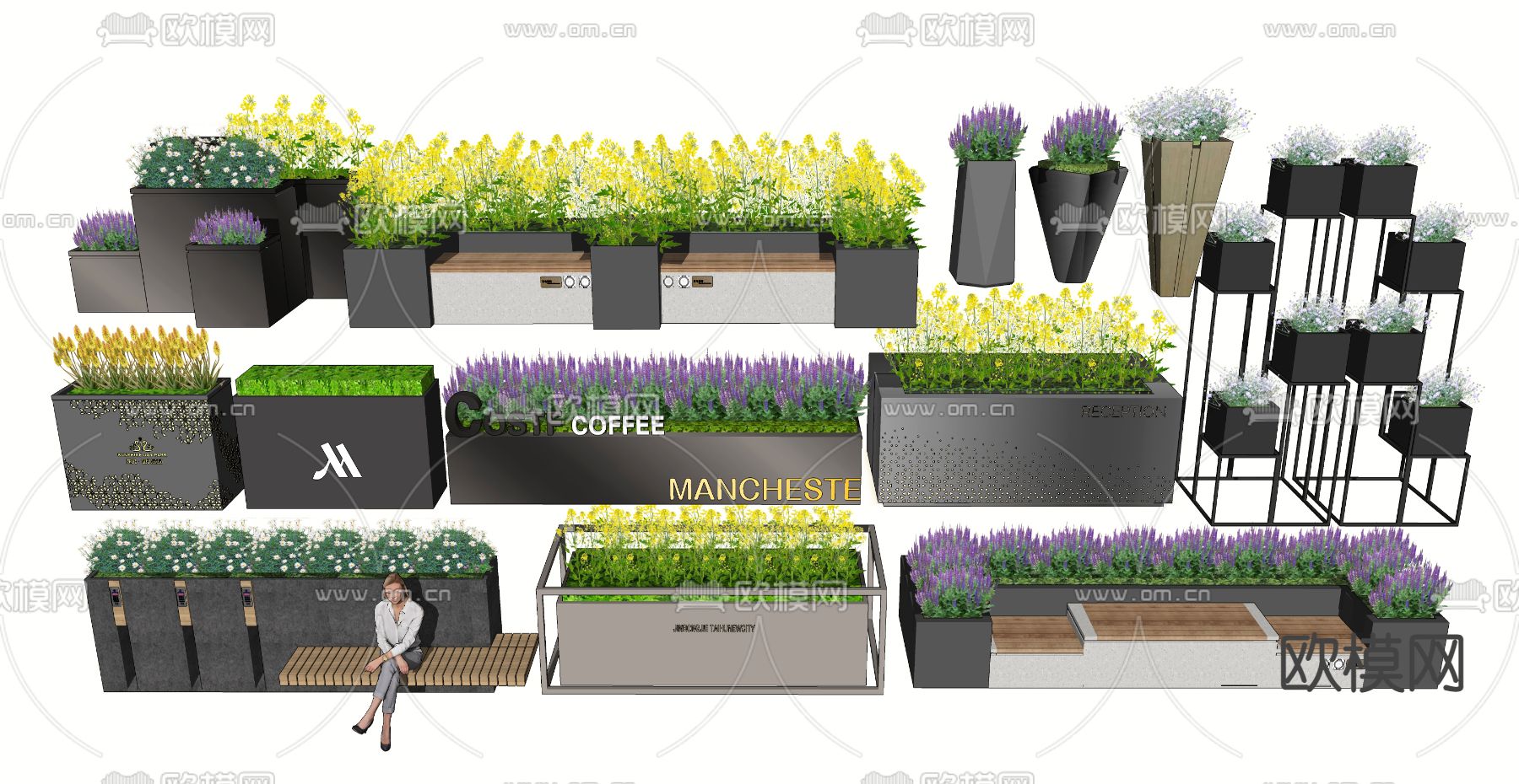 现代植物花箱su模型