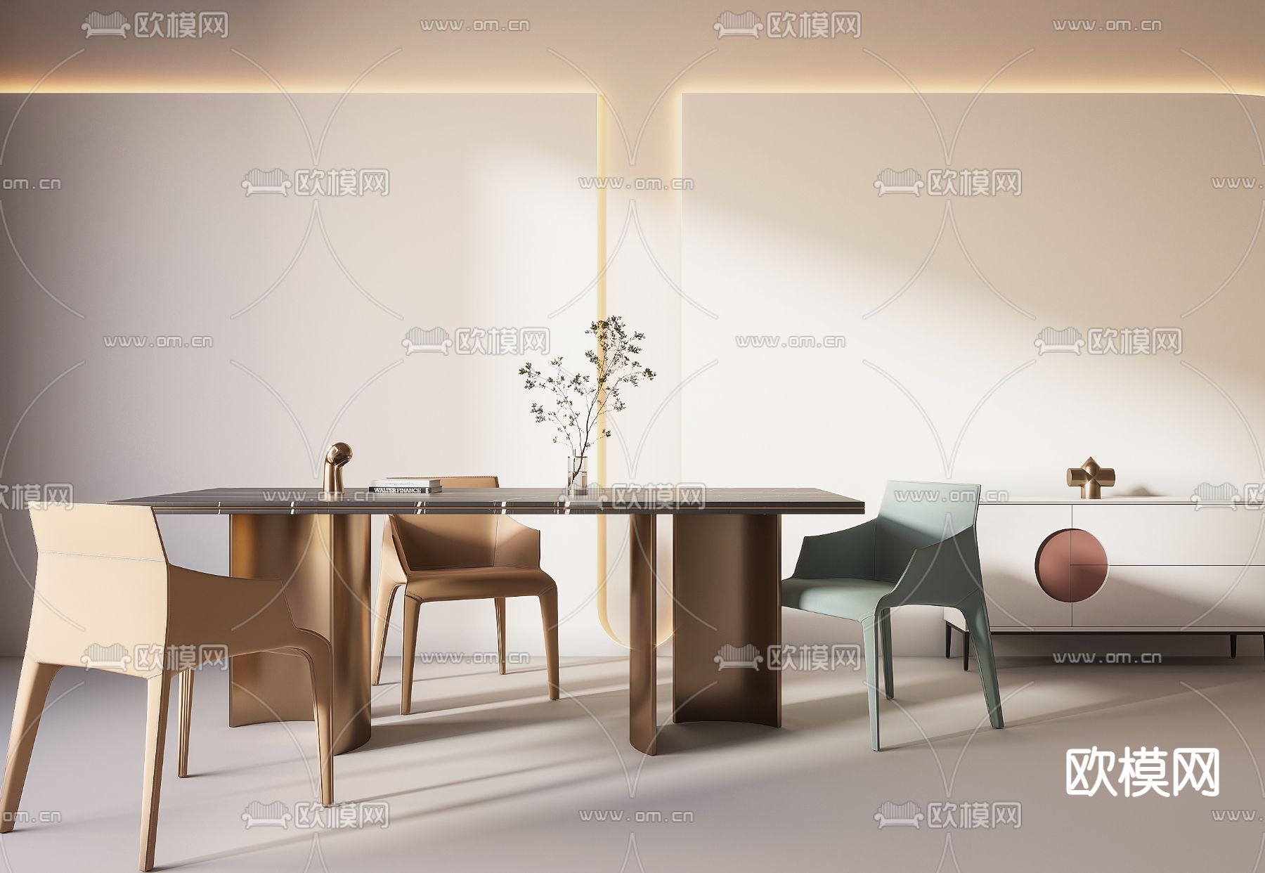 现代轻奢餐桌椅su模型下载（渲染图1）