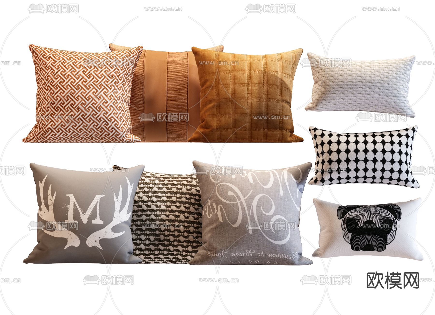 现代布艺抱枕3d模型下载