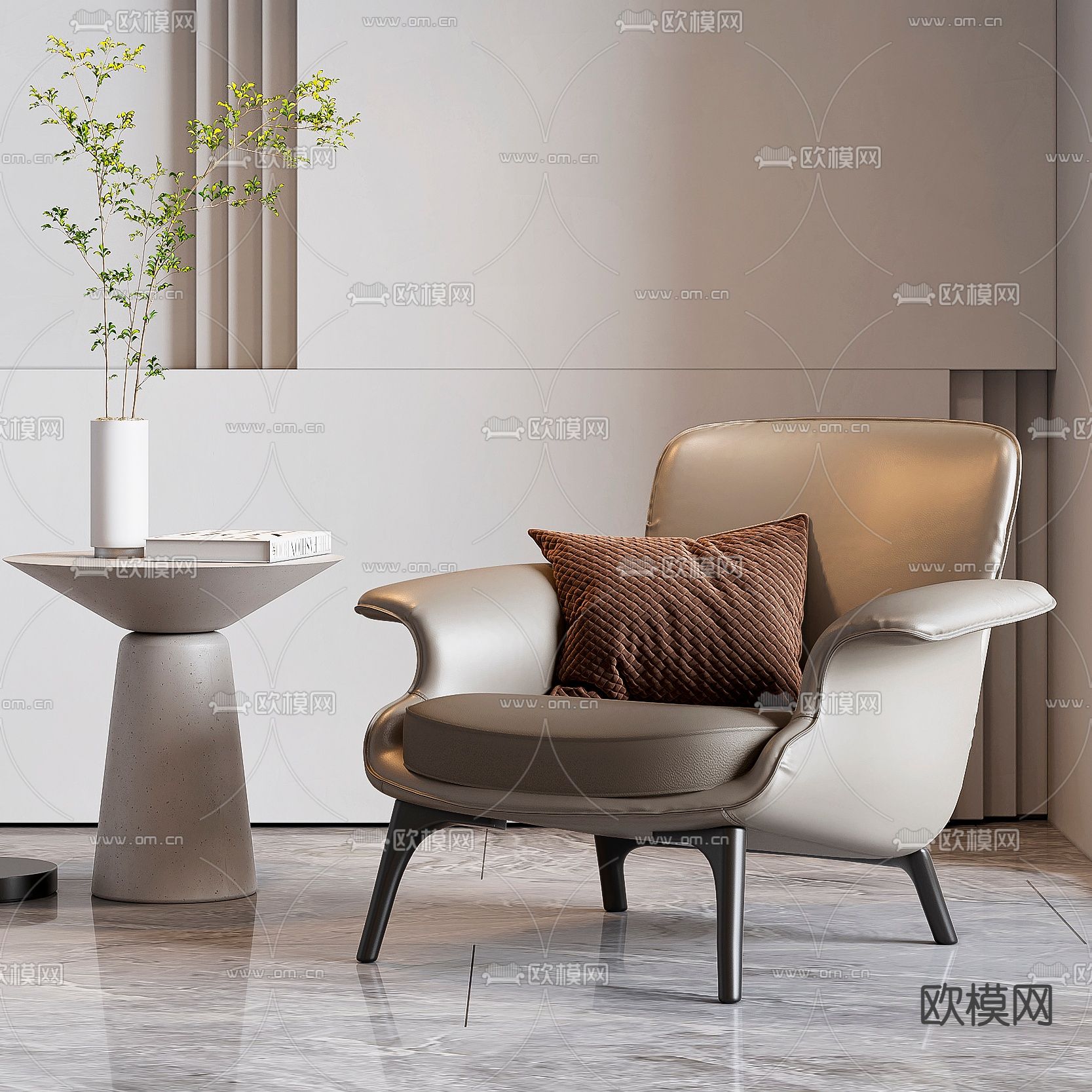 现代休闲椅落地灯边几组合3d模型下载（渲染图2）