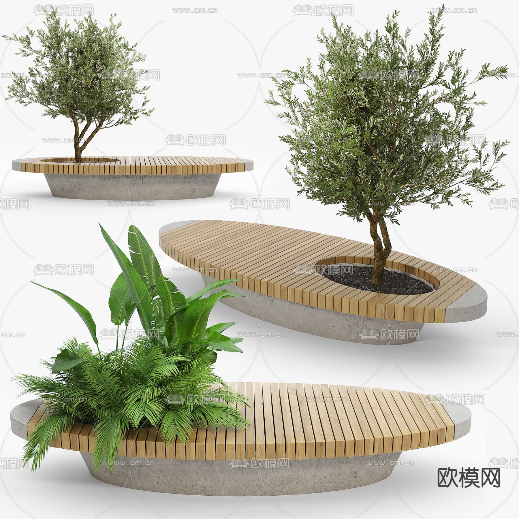 现代户外树池座椅3d模型