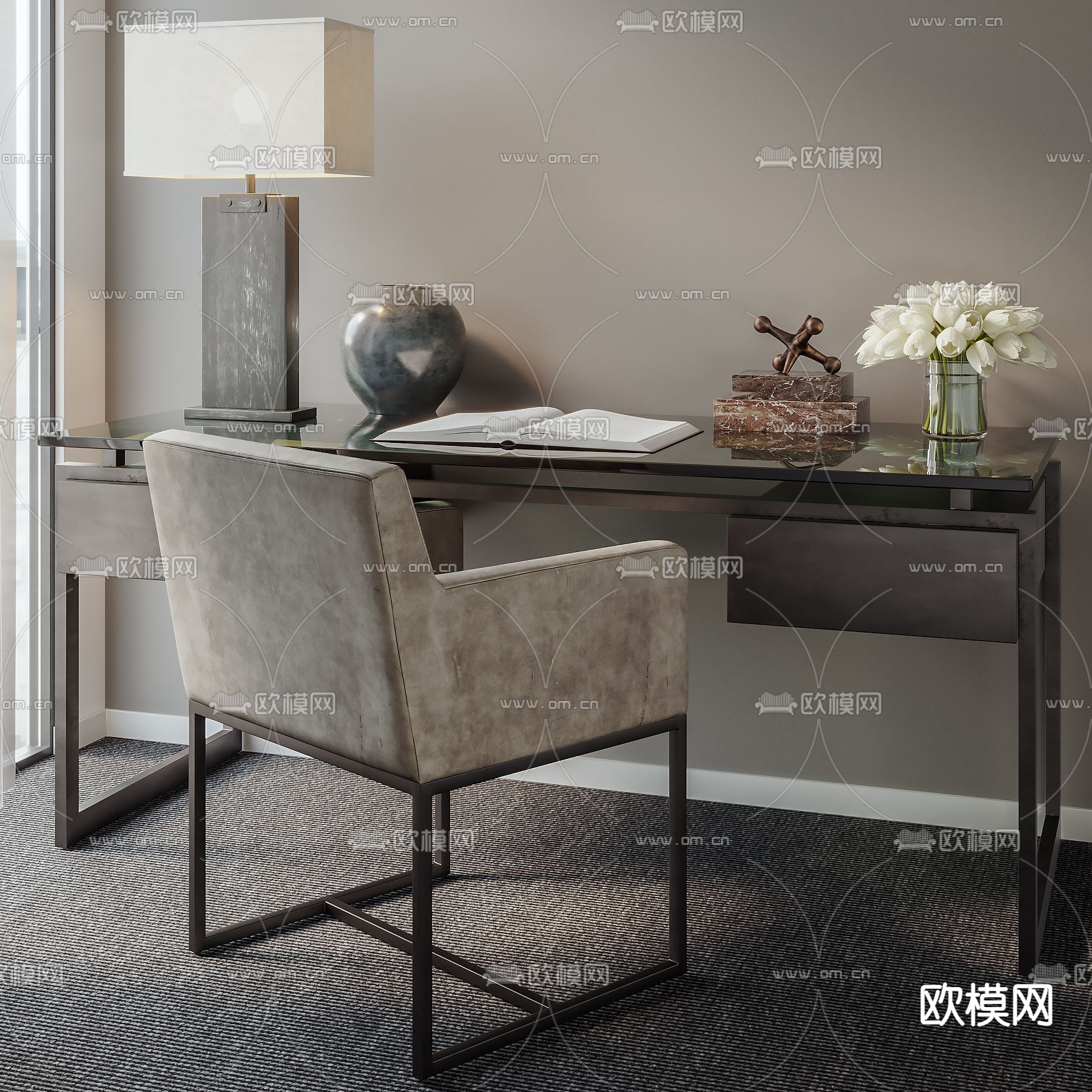 现代简易书桌椅3d模型