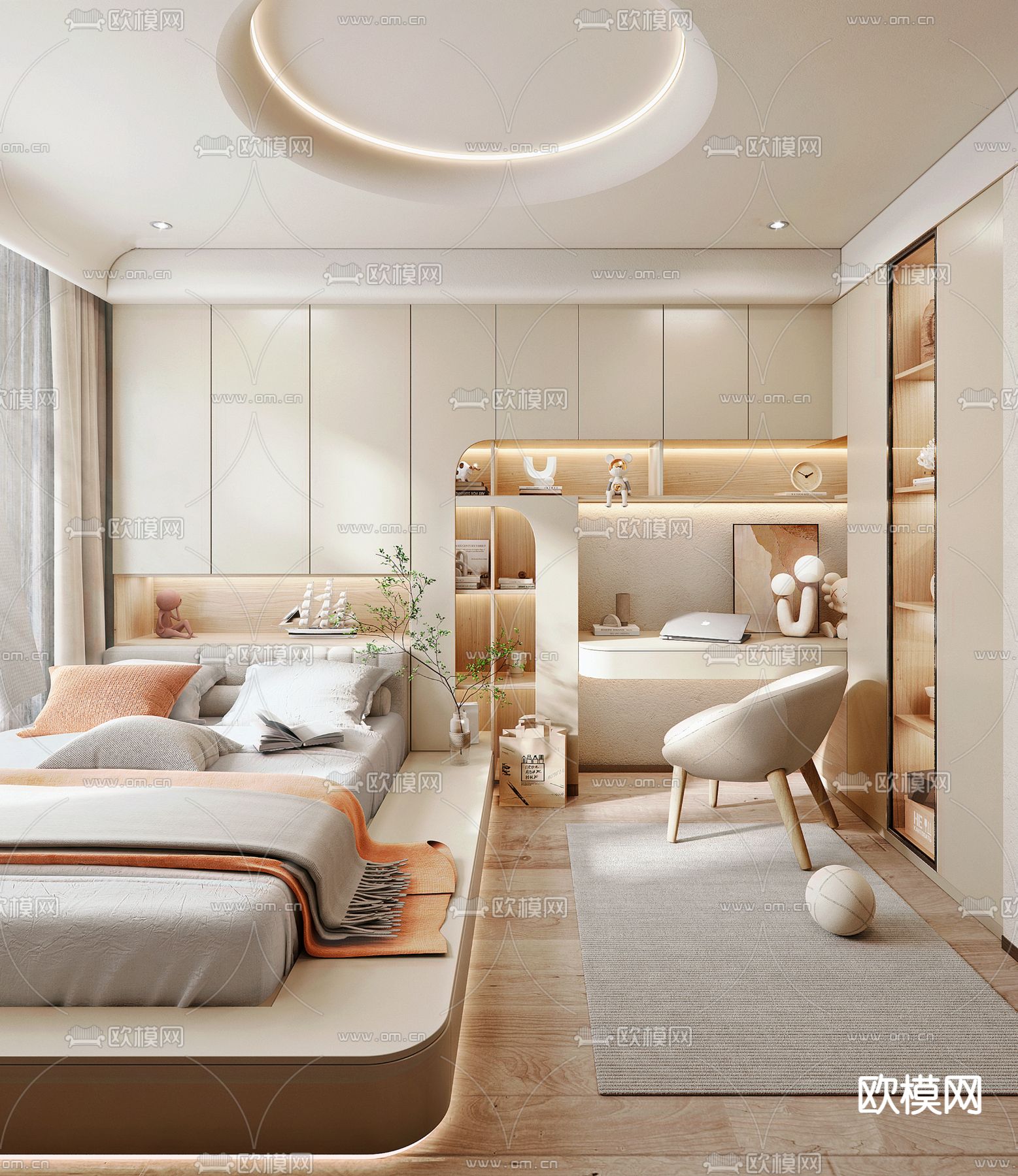 侘寂风榻榻米卧室3d模型下载