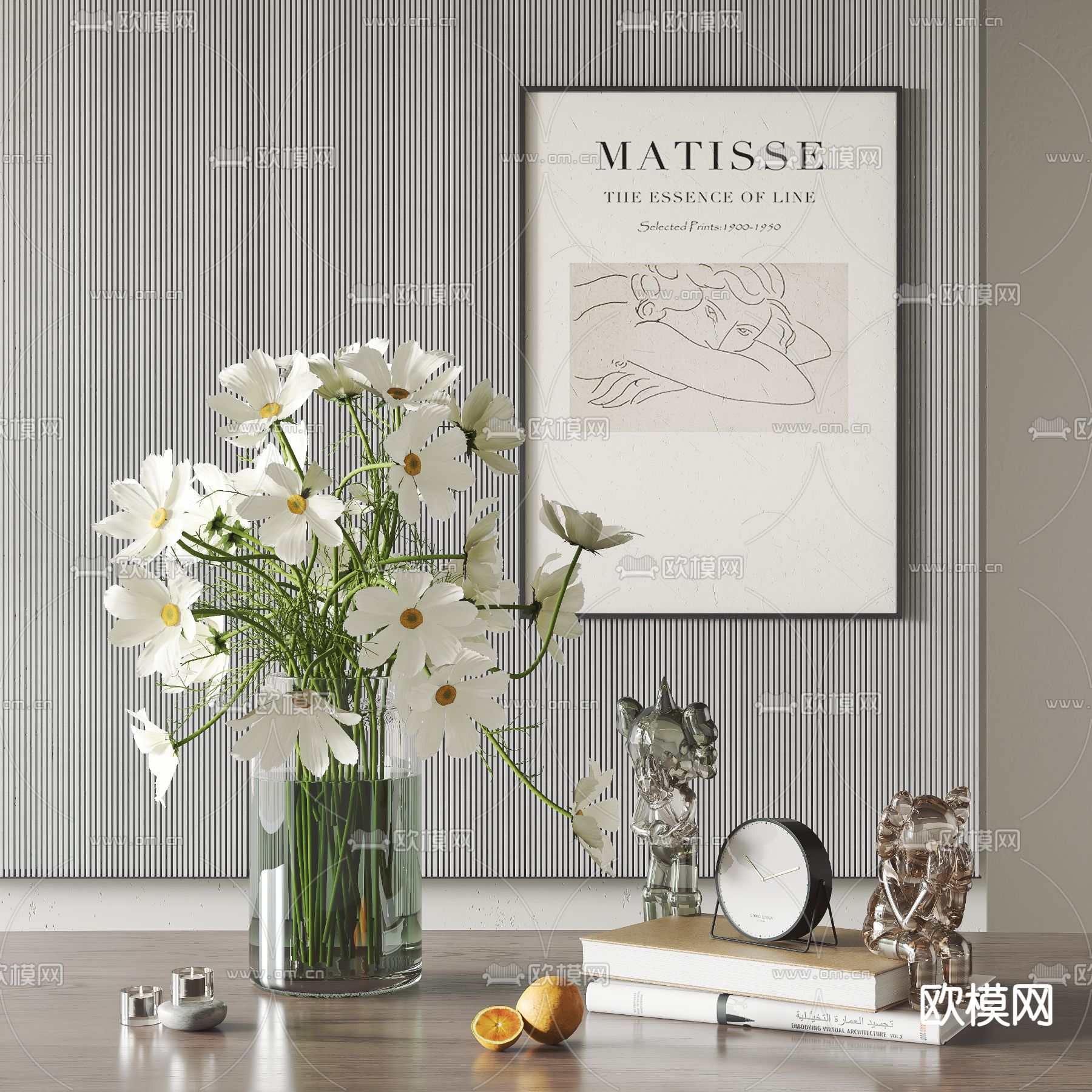 现代花瓶书籍饰品摆件3d模型下载