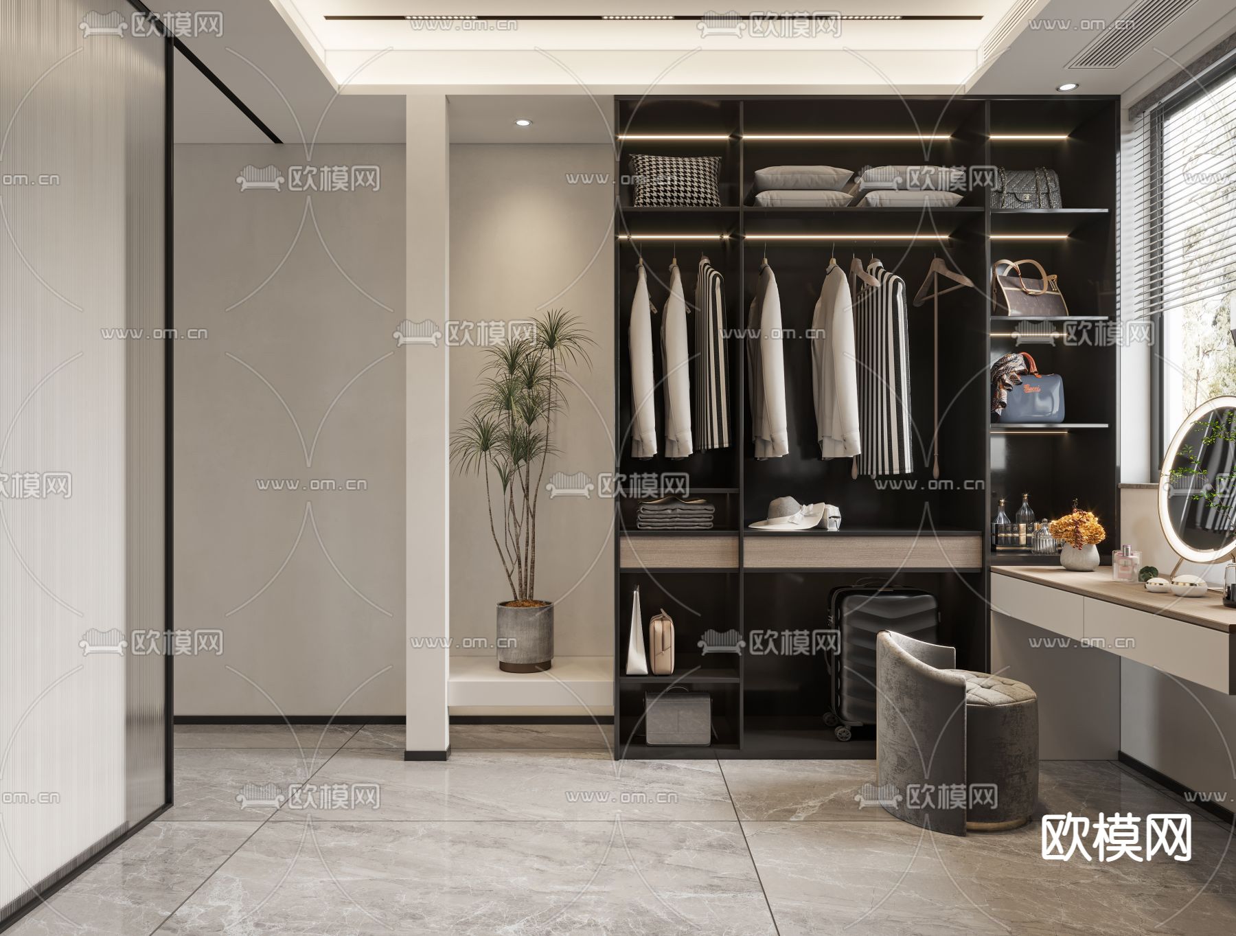 新中式卧室主人房3d模型下载（渲染图4）