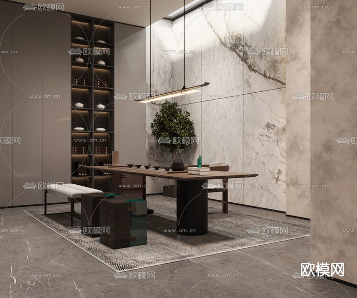 现代客厅茶室3d模型下载(渲染图3)