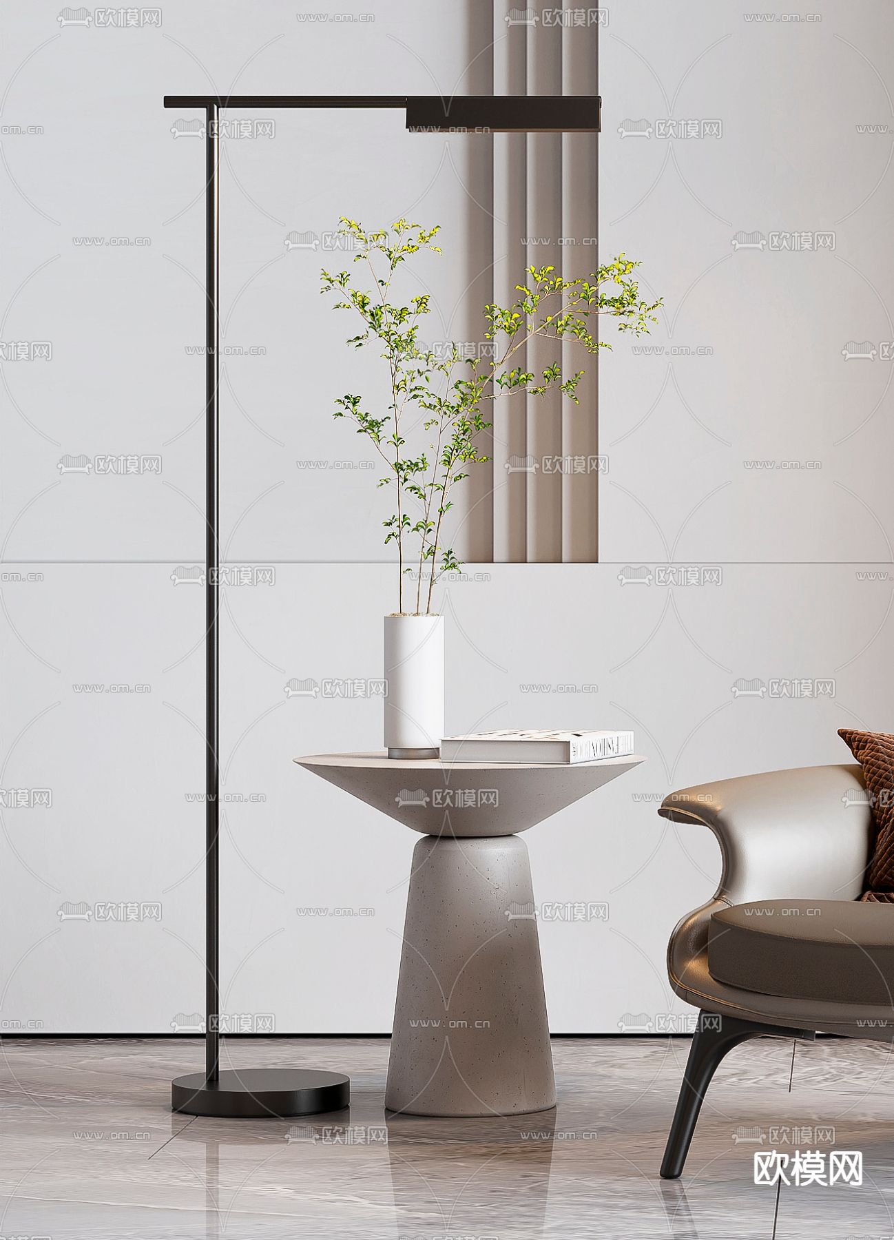 现代休闲椅落地灯边几组合3d模型下载（渲染图3）