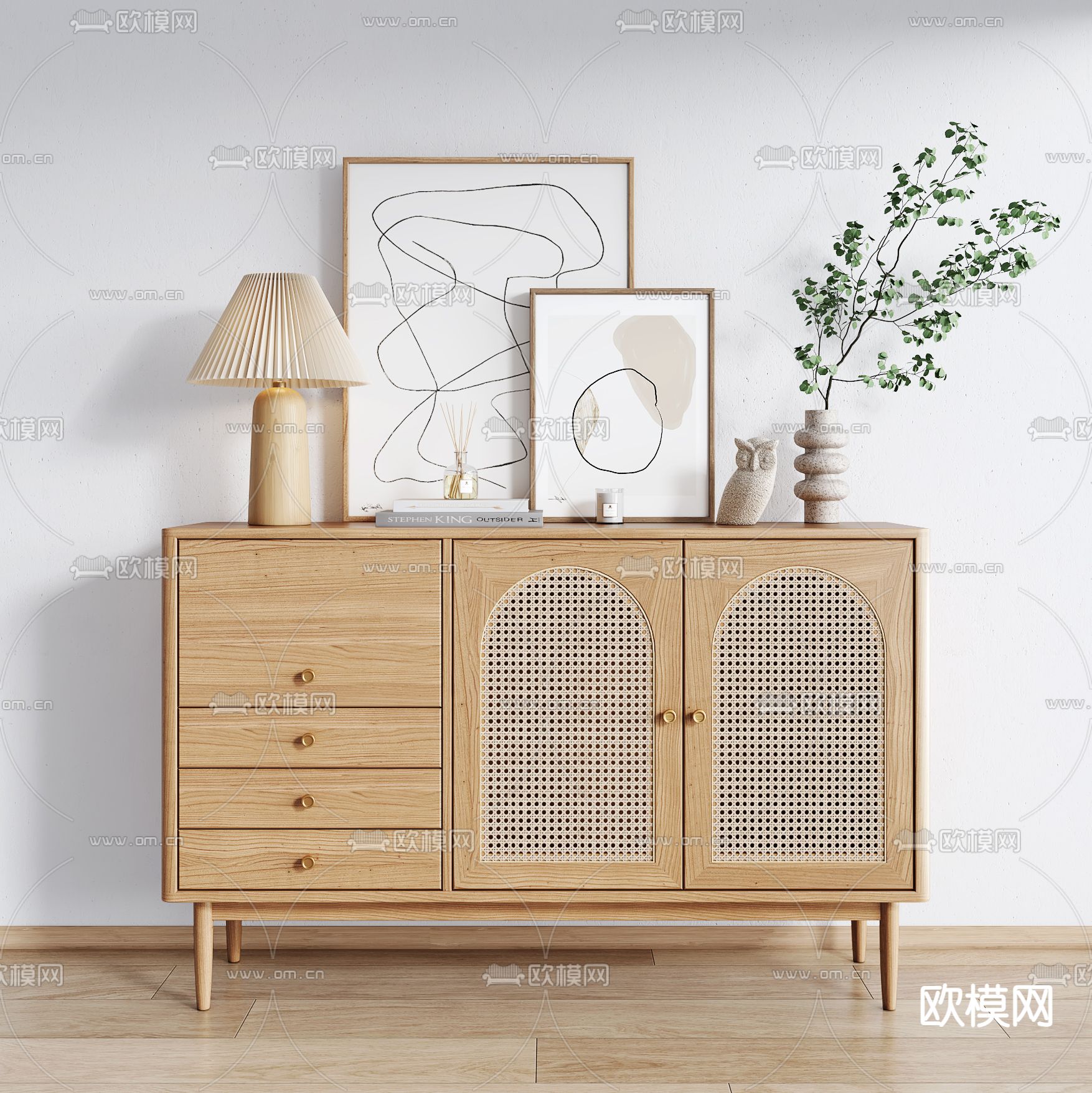 北欧实木边柜su模型下载（渲染图1）