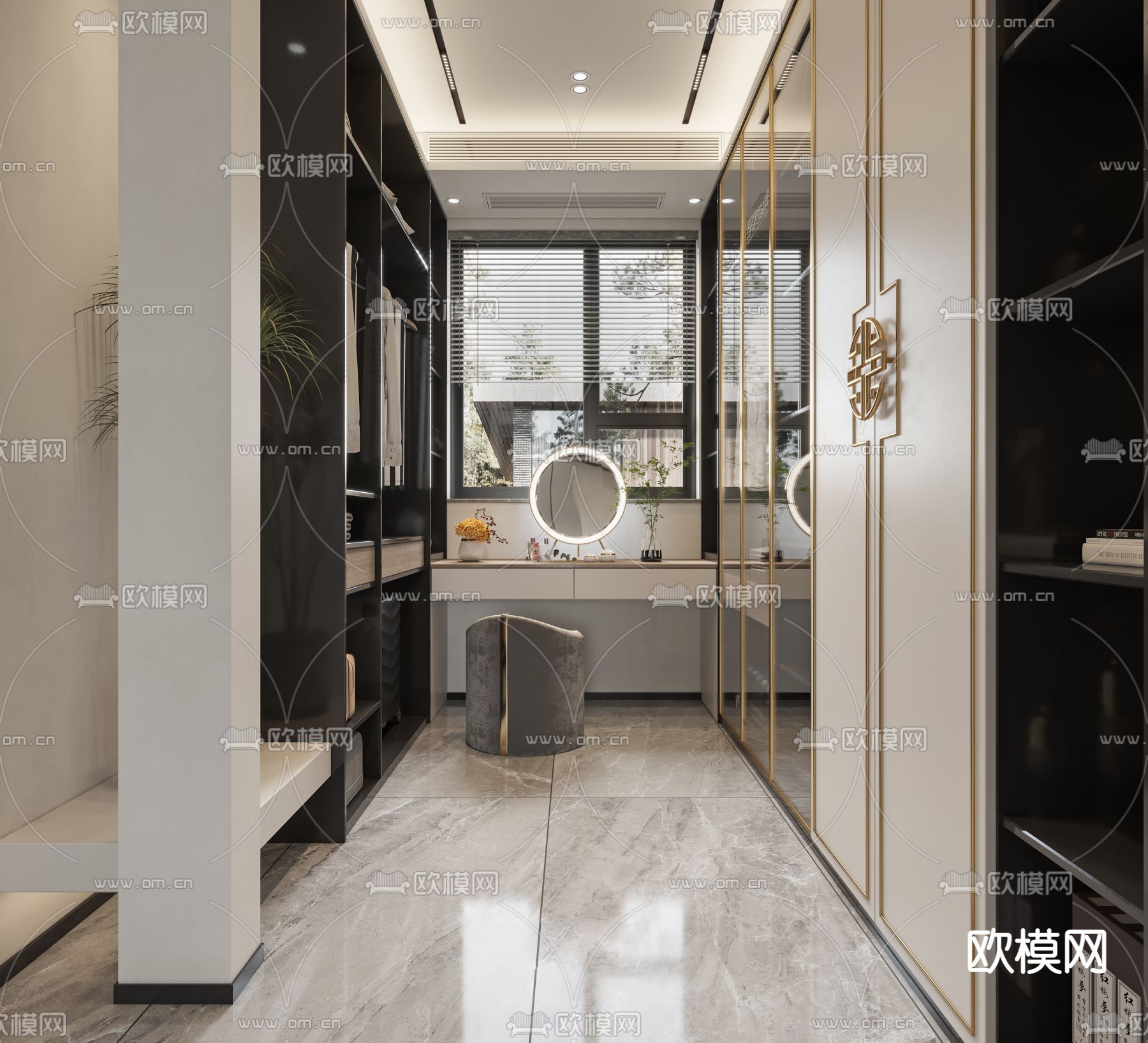 新中式卧室主人房3d模型下载（渲染图3）