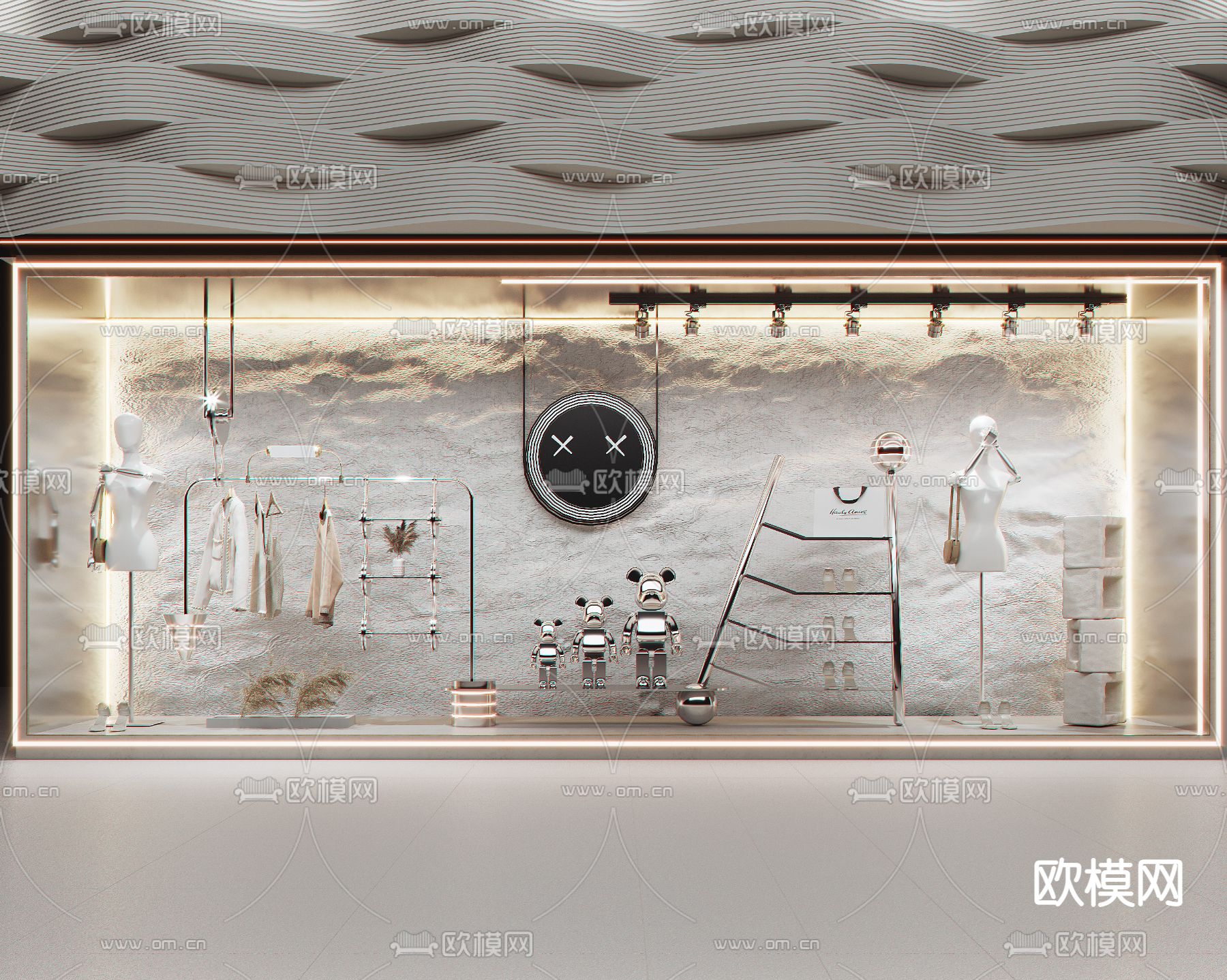 现代女装服装店橱窗3d模型下载（渲染图1）