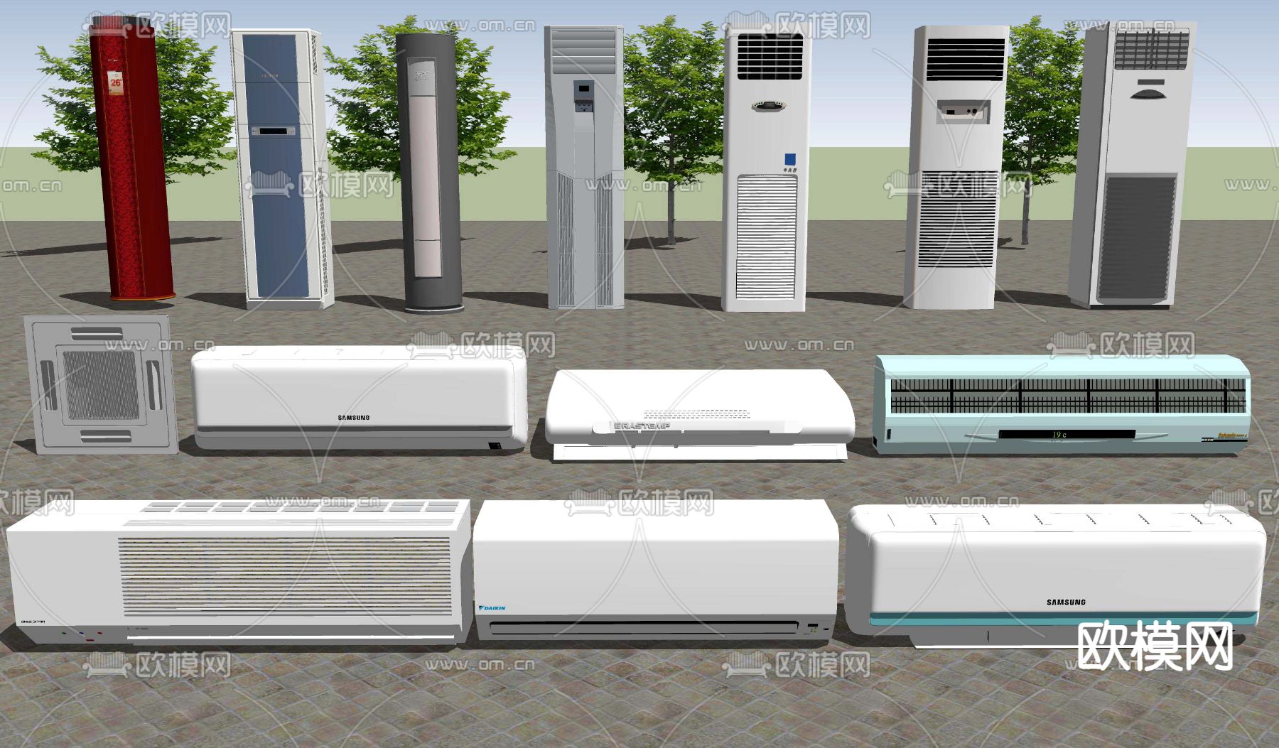 现代立式空调su模型下载