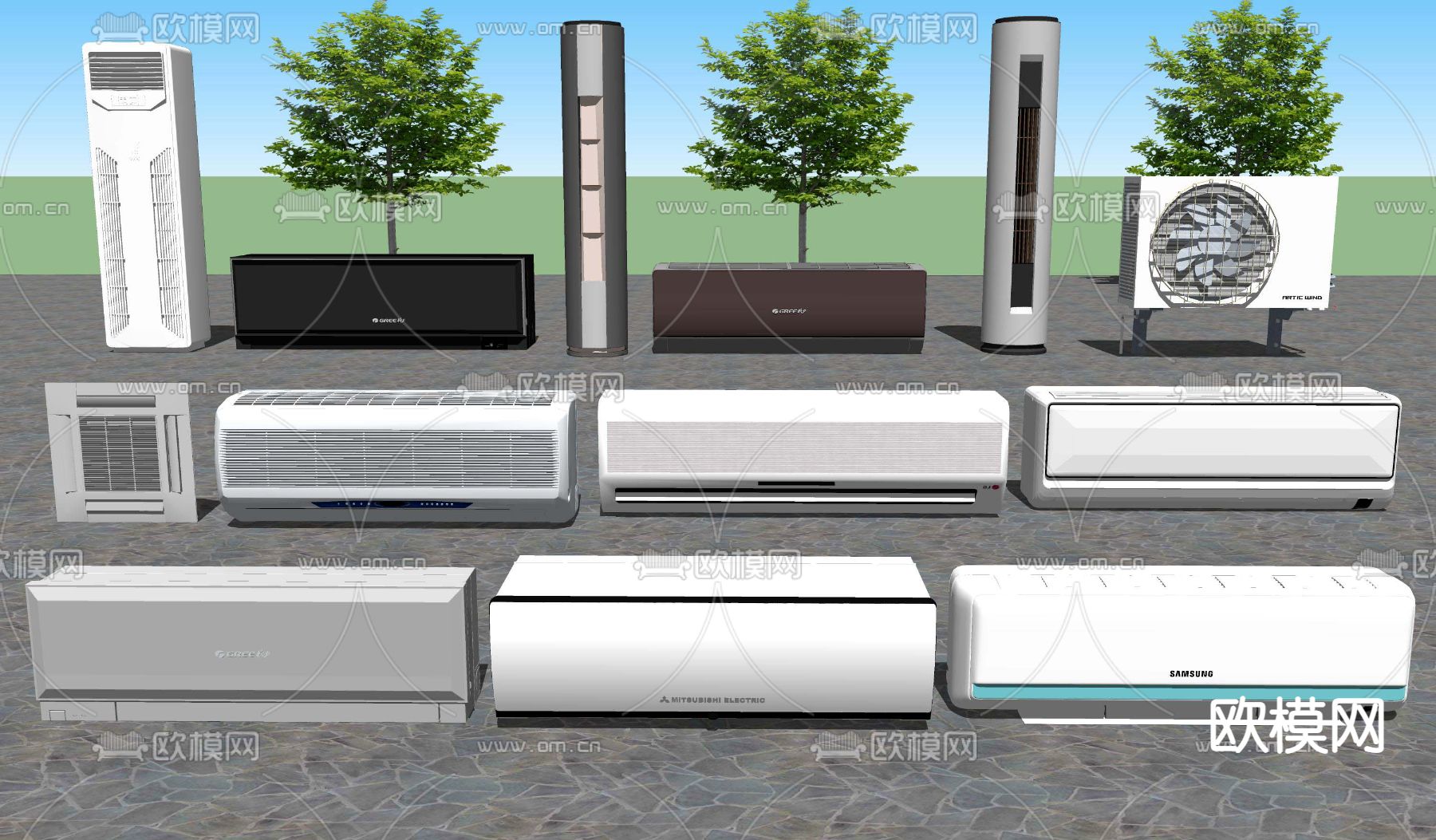 现代立式空调su模型下载
