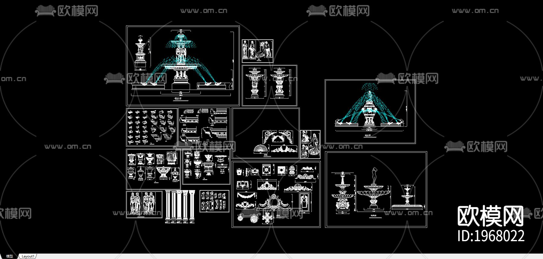 罗马柱造型cad大样图下载（渲染图3）