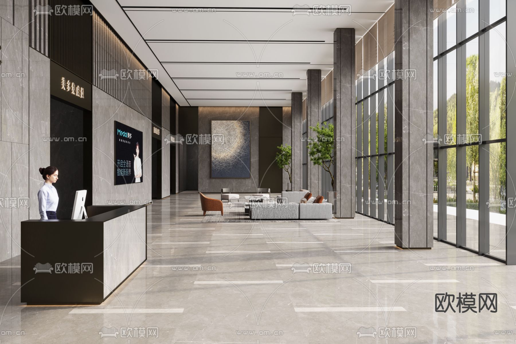 现代办公楼大堂3d模型