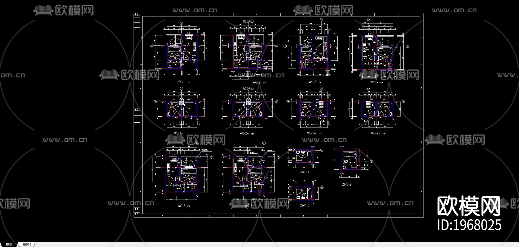 各种厨厕施工cad大样图下载（渲染图1）