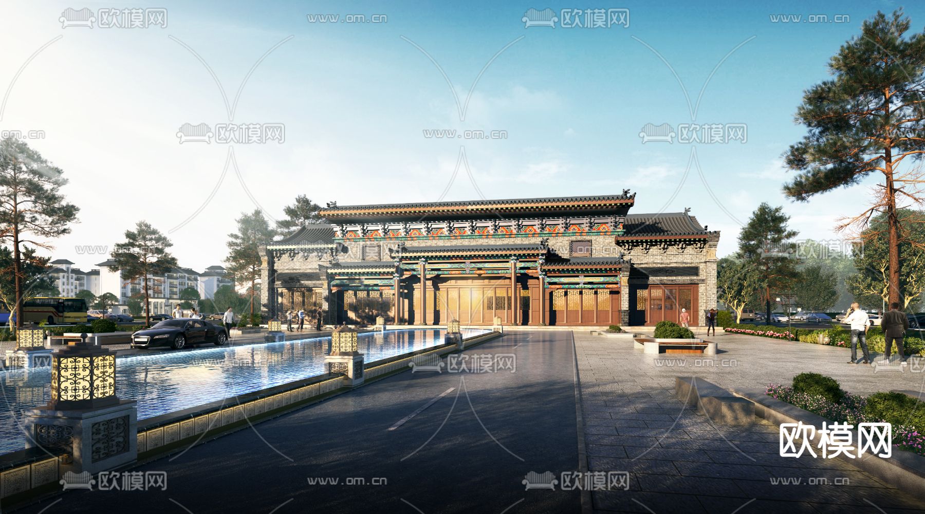 中式古建外观3d模型下载