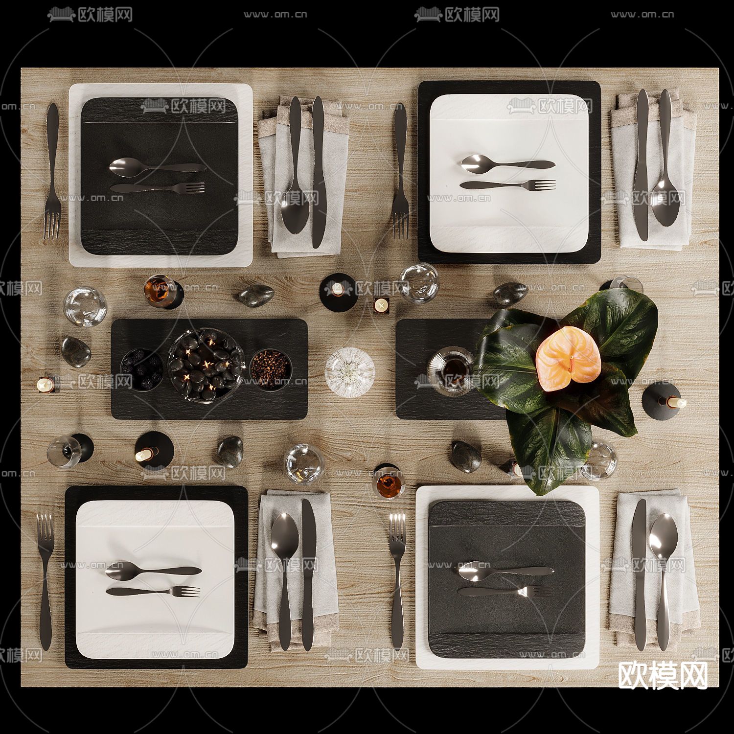 现代轻奢餐具摆盘3d模型下载（渲染图4）