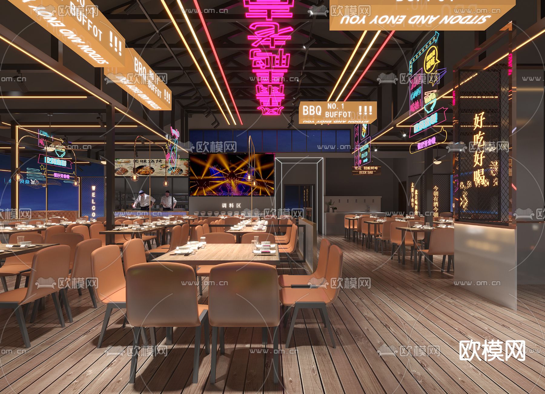 工业风烧烤店3d模型